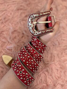 Red Studded Western Buckle Belt💋